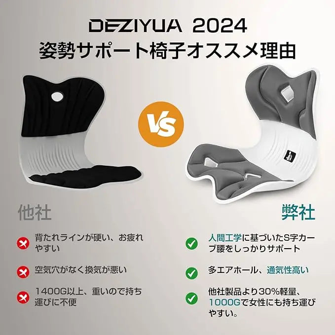 デズヤ【腰サポート椅子】骨盤サポート  姿勢矯正  猫背改善  腰が痛くならない 肩凝り緩和  置いて座るだけ  デスクワーク最適 女性 男性 学生 サラリーマン 年寄など向け deziyua